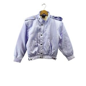 Lizsport Vintage Women's Small Lavender Satin Bomber Jacket Epaulettes Pockets